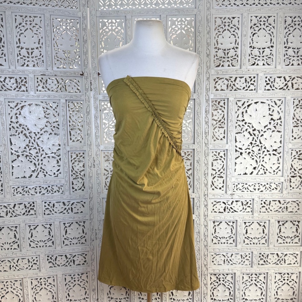 NWT Anthropologie Celandine Green Gabbie Ruched Strapless Tube Dress Womens XS